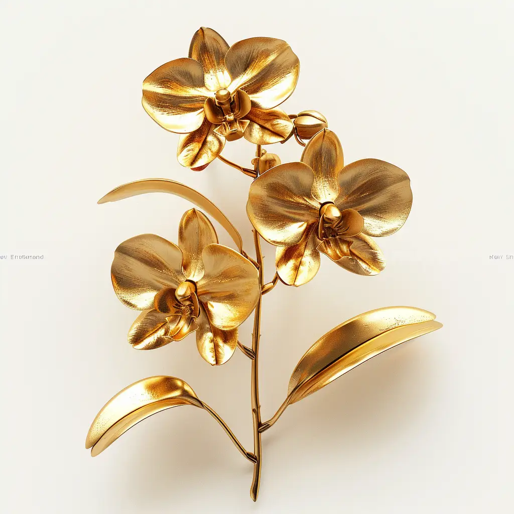 orchid gold golden metal flower leaves leaf 3D