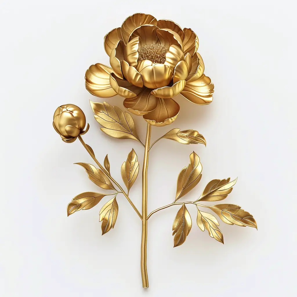 peony gold golden metal 3D flower leaves leaf