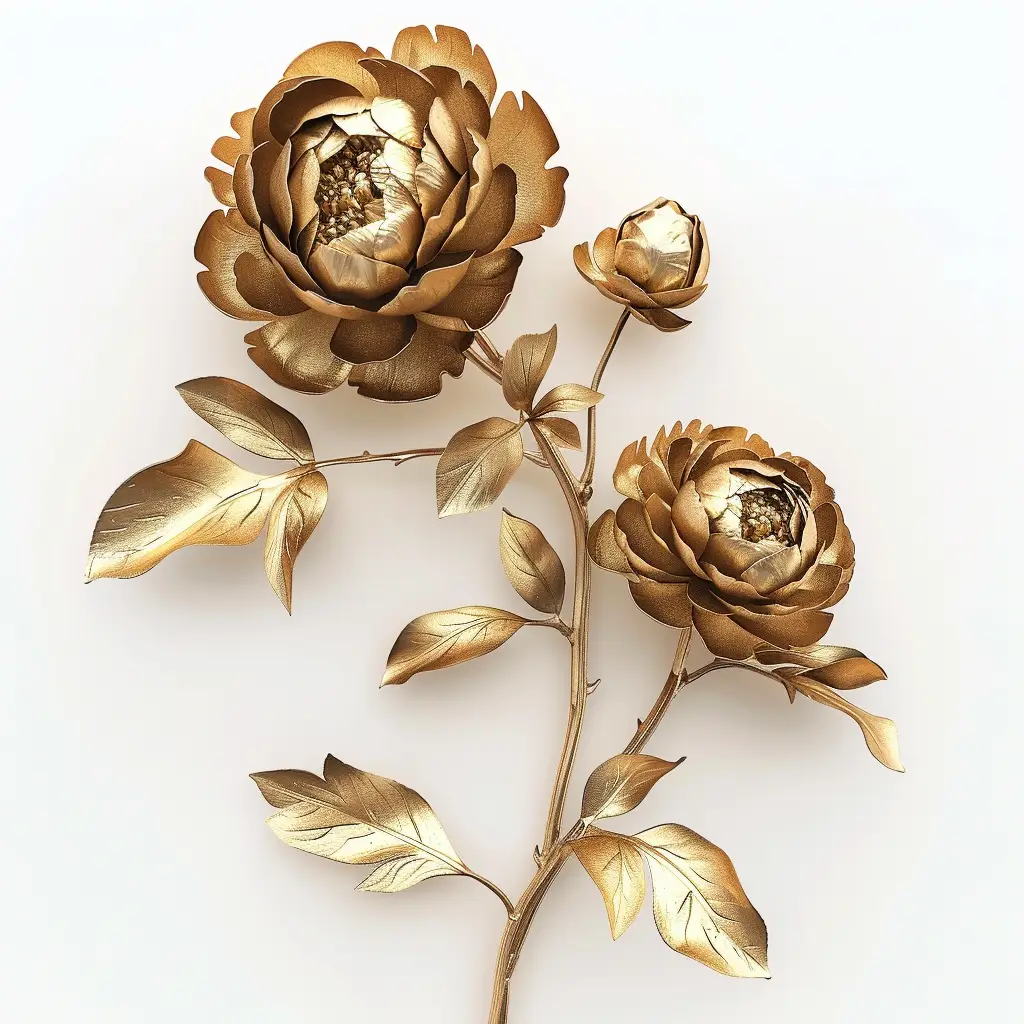 peony gold golden metal flower leaves 3D leaf
