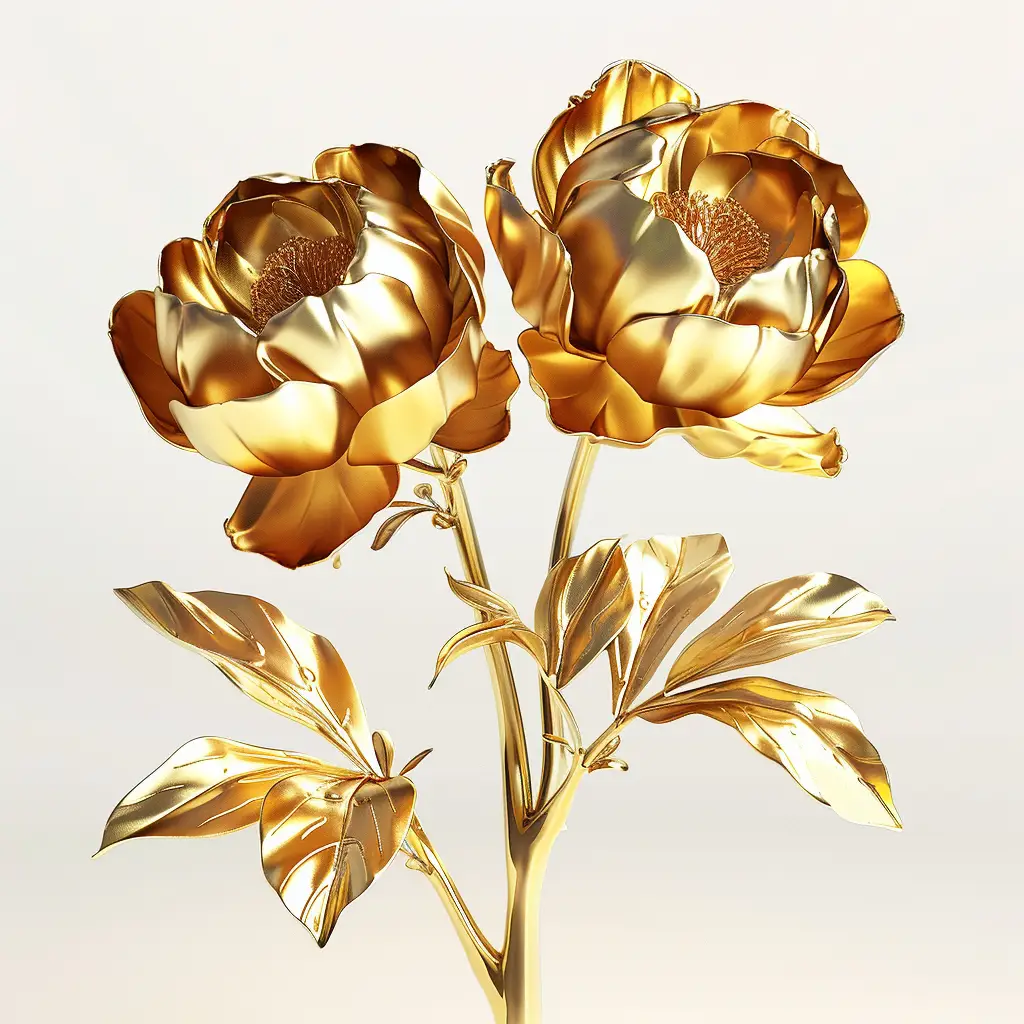 peony gold golden metal flower leaves leaf 3D