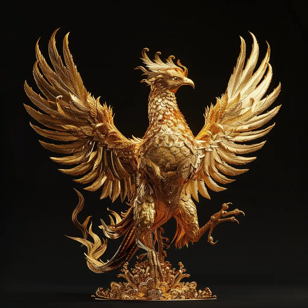 phoenix gold golden 3D pattern sculpture