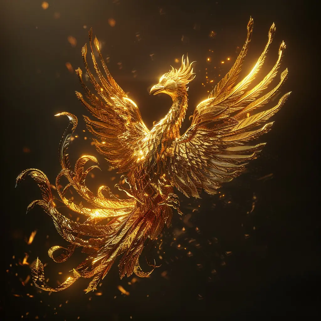 phoenix gold golden sculpture 3D pattern
