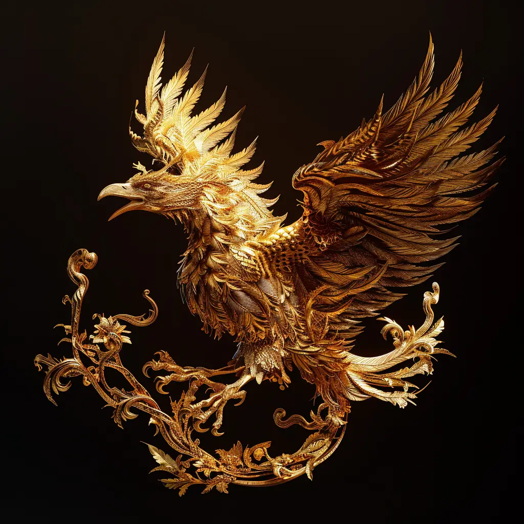 phoenix gold golden sculpture pattern 3D