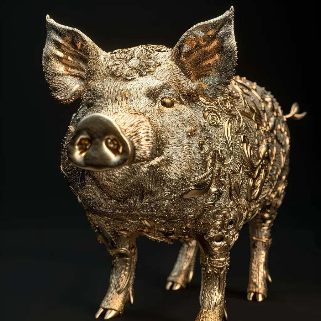 pig gold golden sculpture 3D pattern