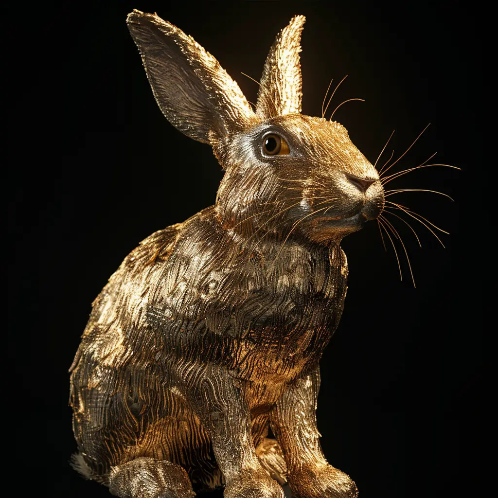 rabbit hare gold golden 3D sculpture pattern