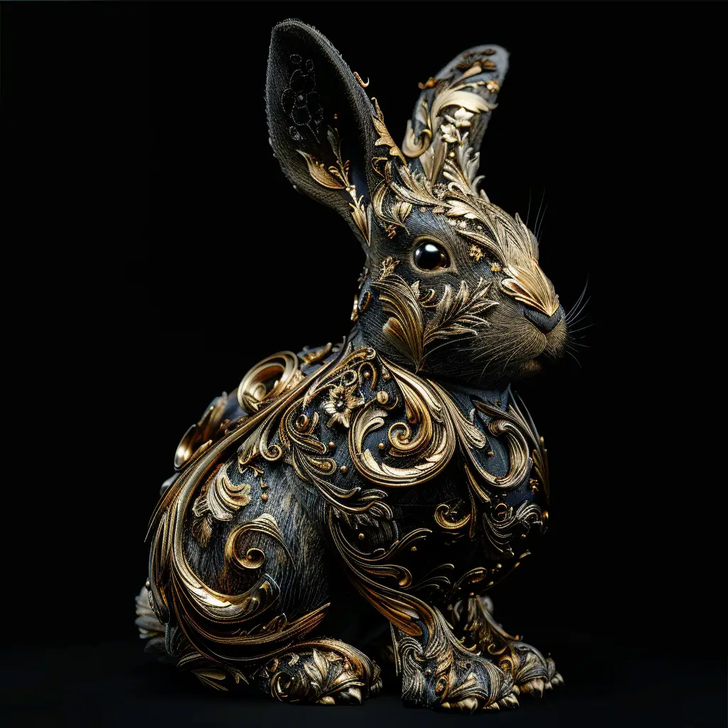 rabbit hare gold golden sculpture 3D pattern