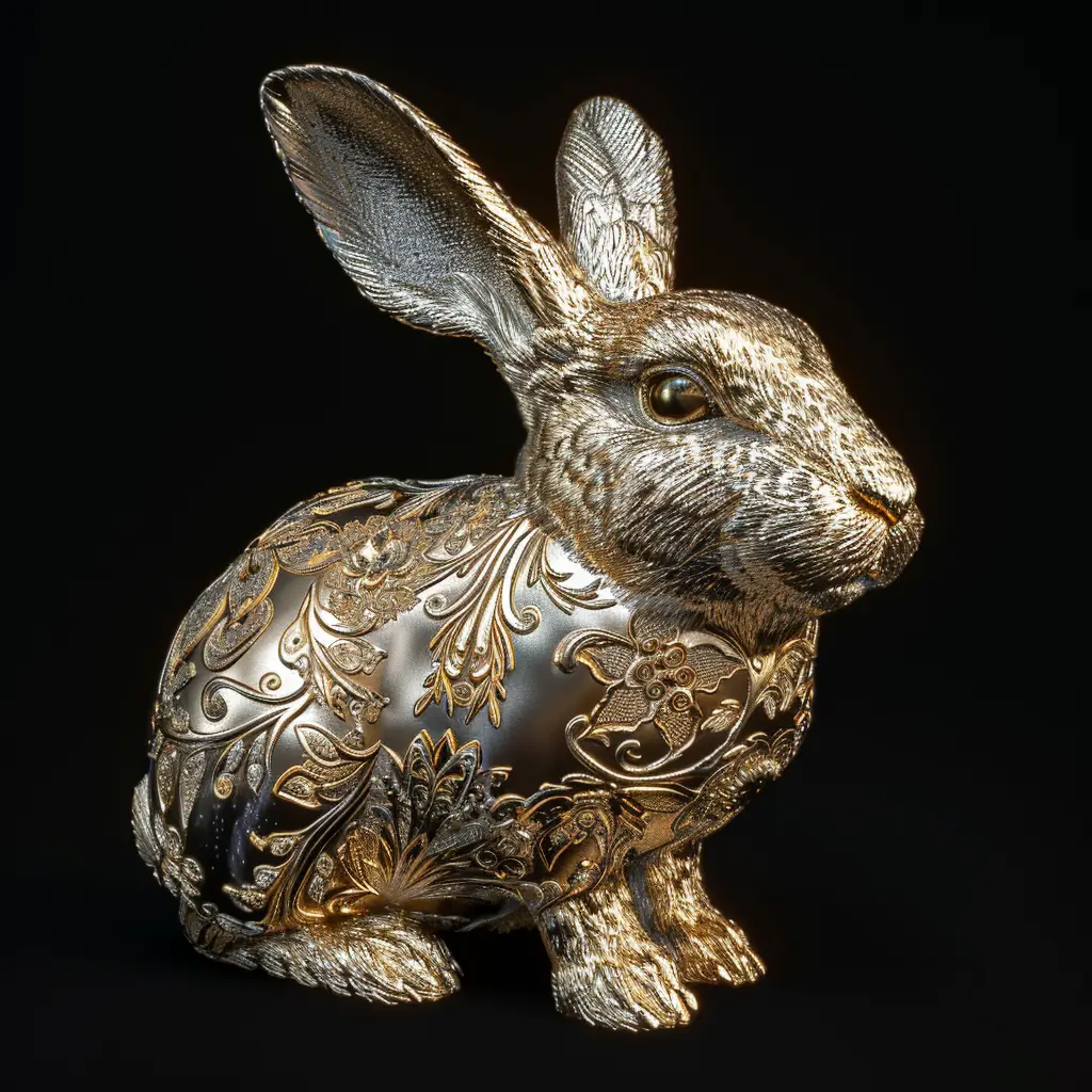 rabbit hare gold golden sculpture pattern 3D