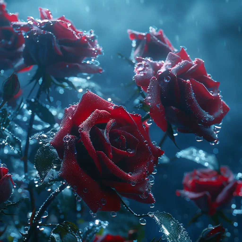 rose dewdrop petal froze ice dark fog mist photography