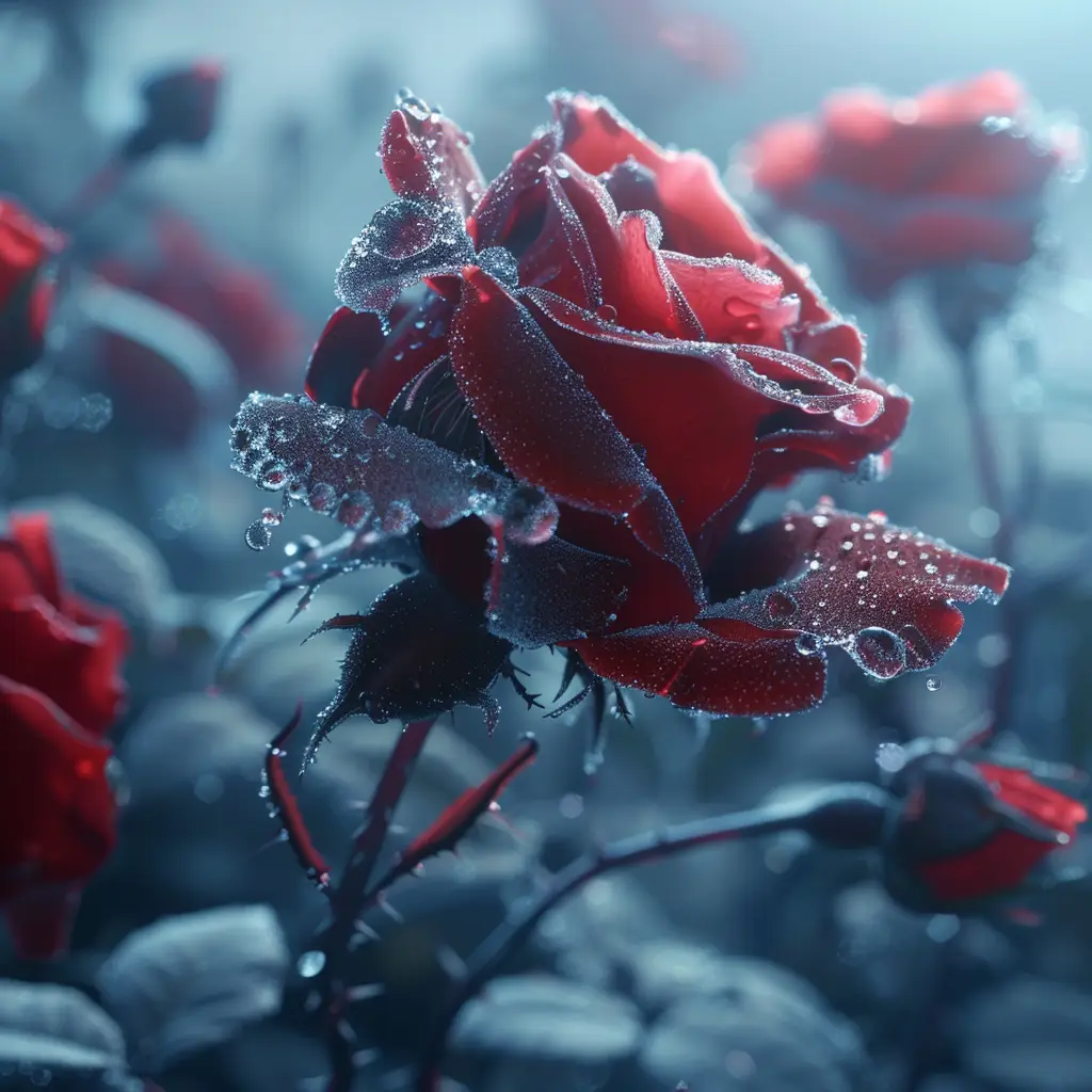 rose dewdrop petal froze ice dark photography