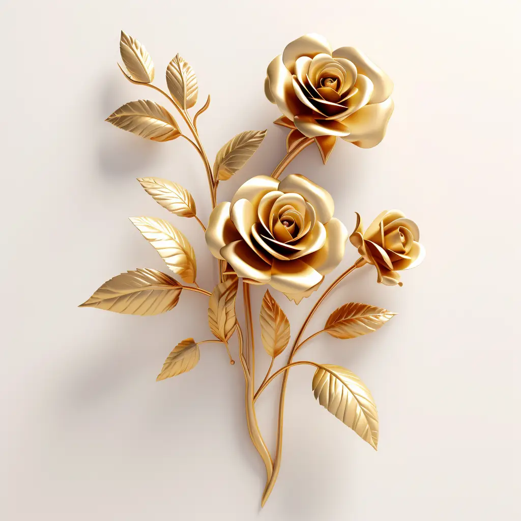 rose gold golden metal flower leaves 3D leaf
