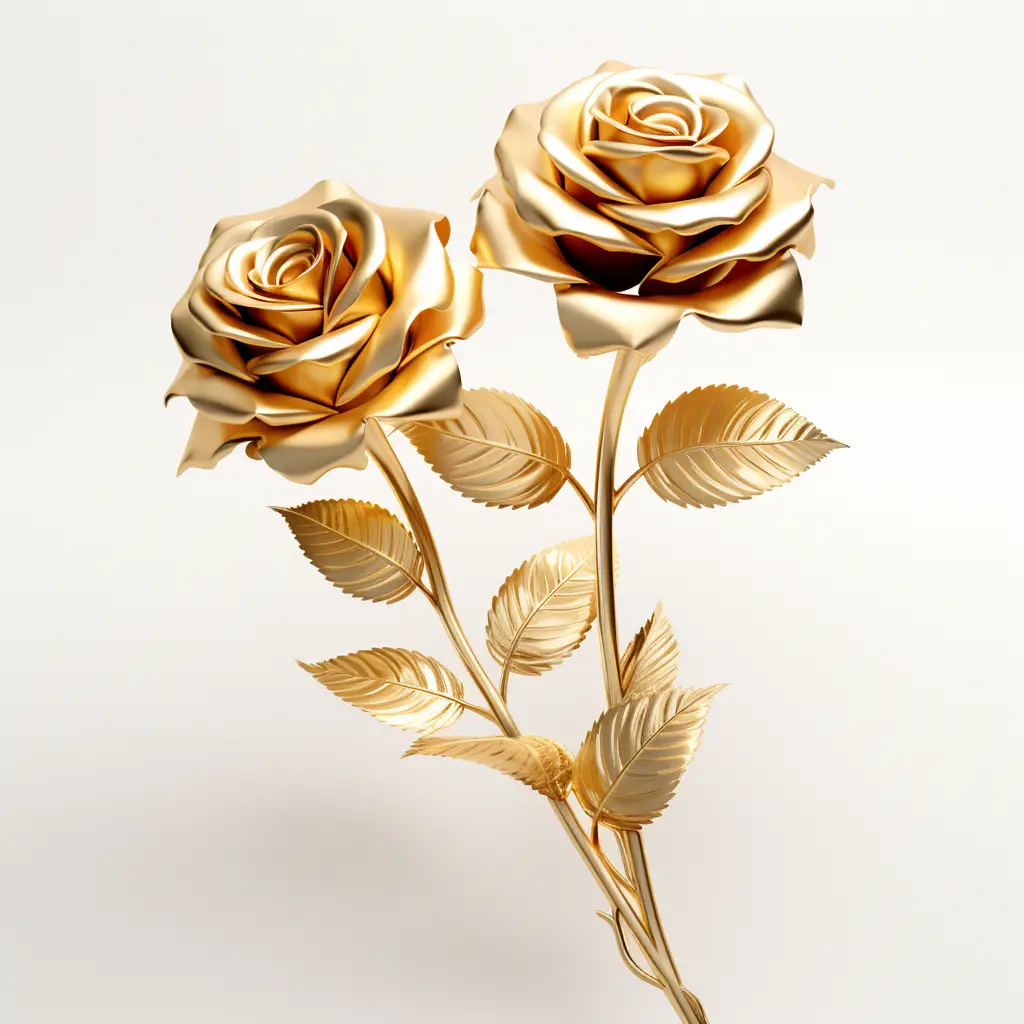 rose gold golden metal flower leaves leaf 3D
