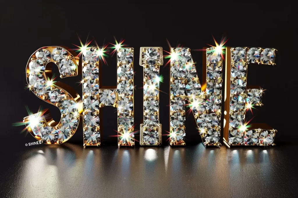 shine word text type diamond gold 3D
