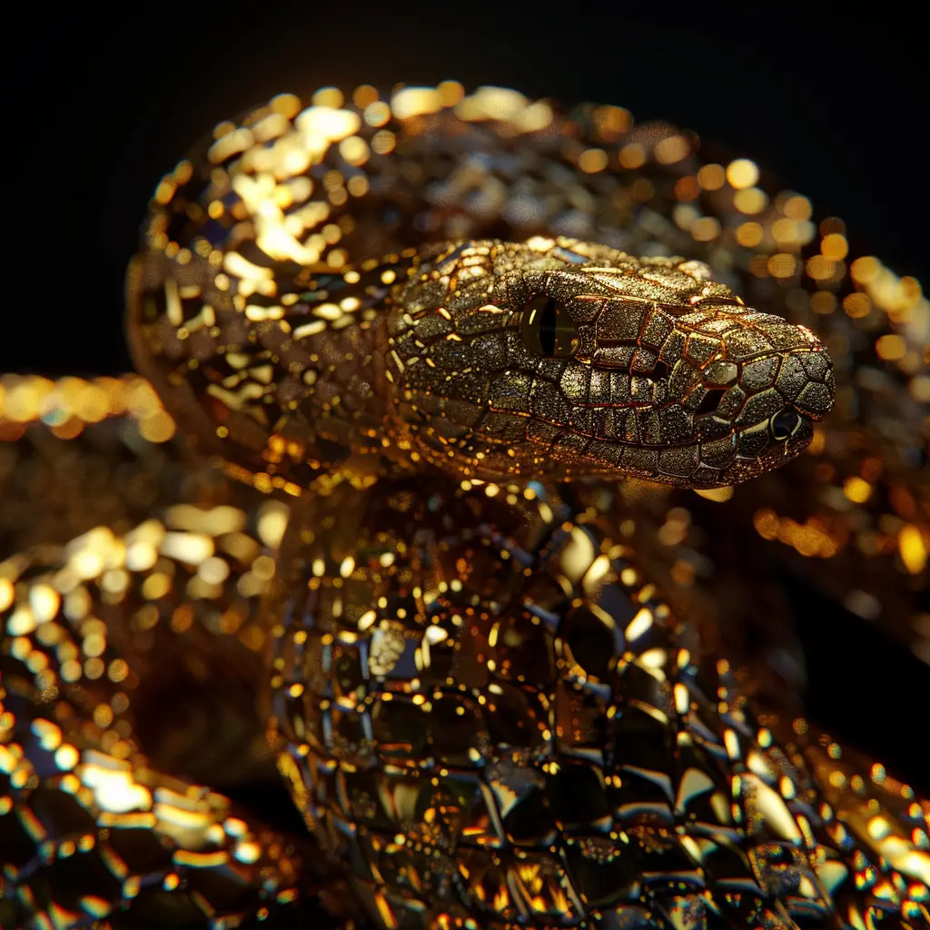 snake gold golden 3D pattern sculpture