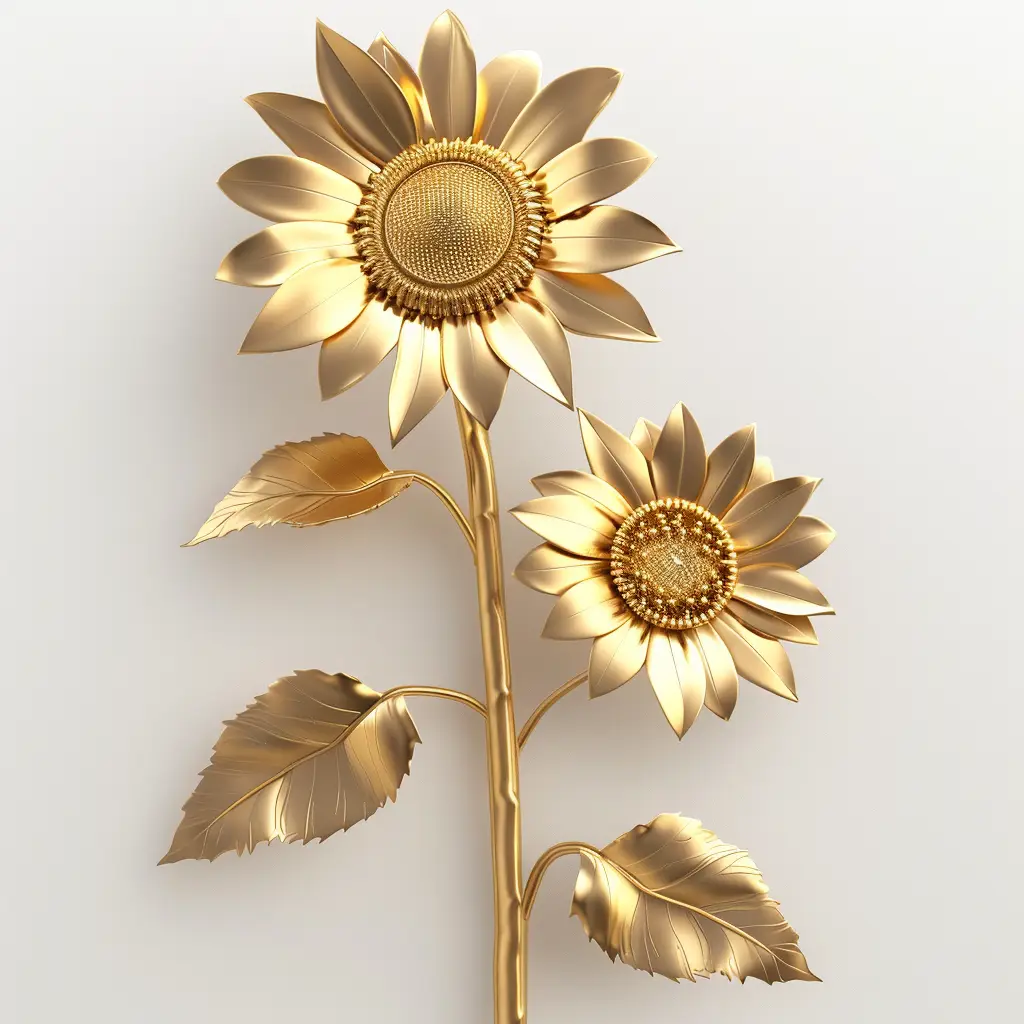 sunflower gold golden metal flower 3D leaves leaf