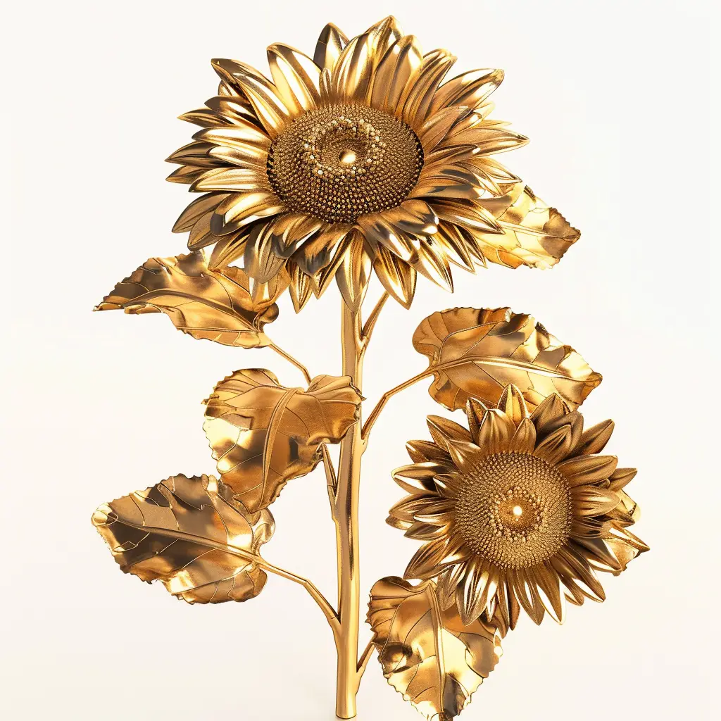 sunflower gold golden metal flower leaves leaf 3D