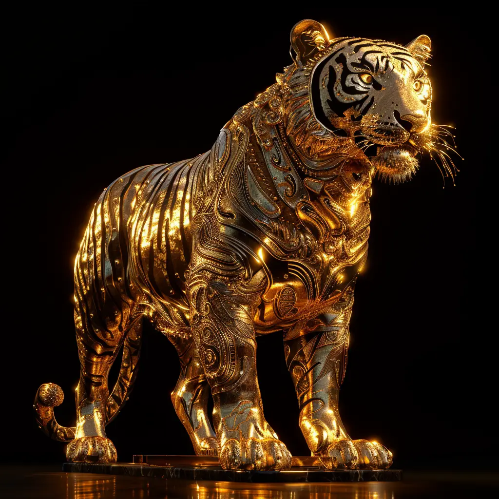 tiger gold golden 3D pattern sculpture