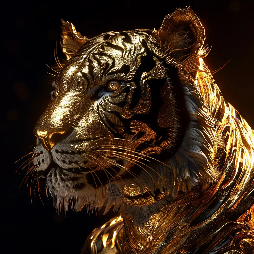 tiger gold golden 3D sculpture pattern