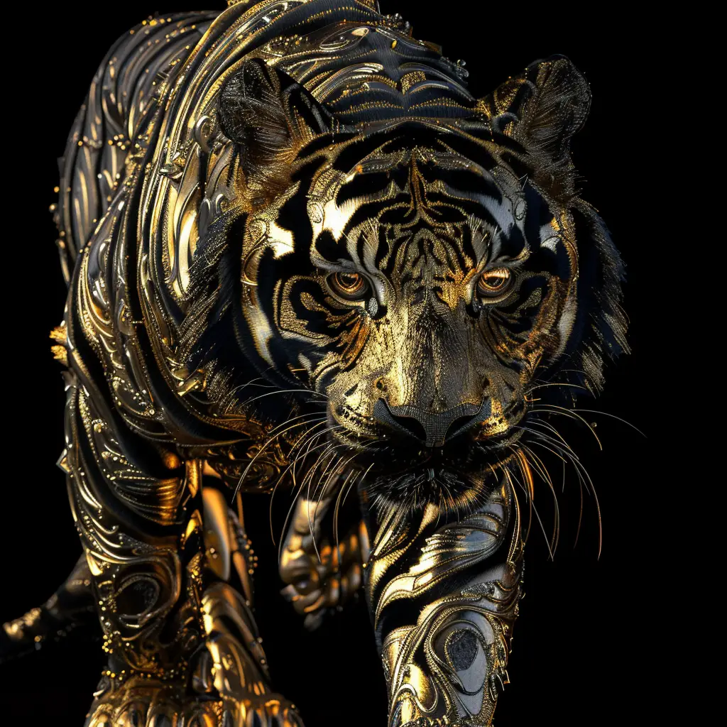 tiger gold golden sculpture 3D pattern