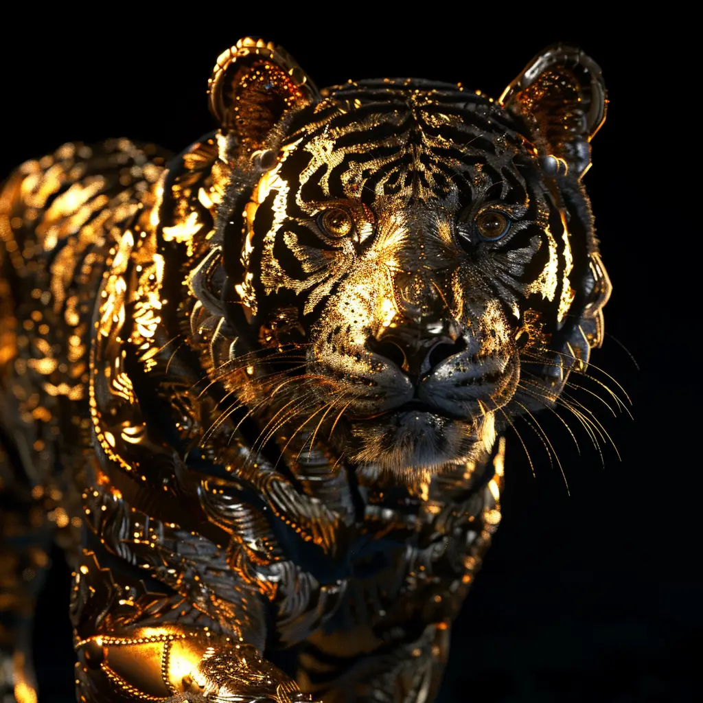 tiger gold golden sculpture pattern 3D