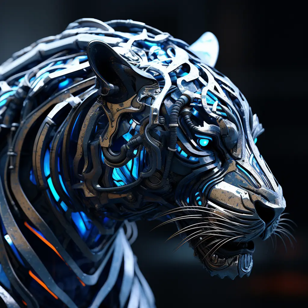 tiger robot head anatomy technology science fiction 3D