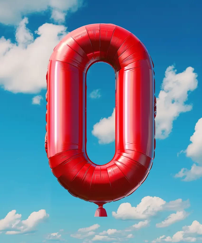 0 number red balloon 3D sky cloud