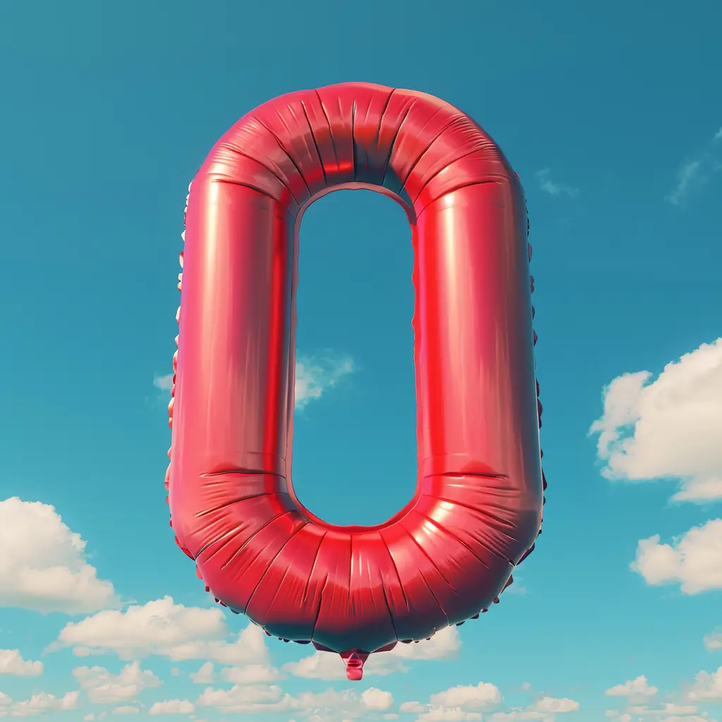 0 number red balloon sky 3D cloud
