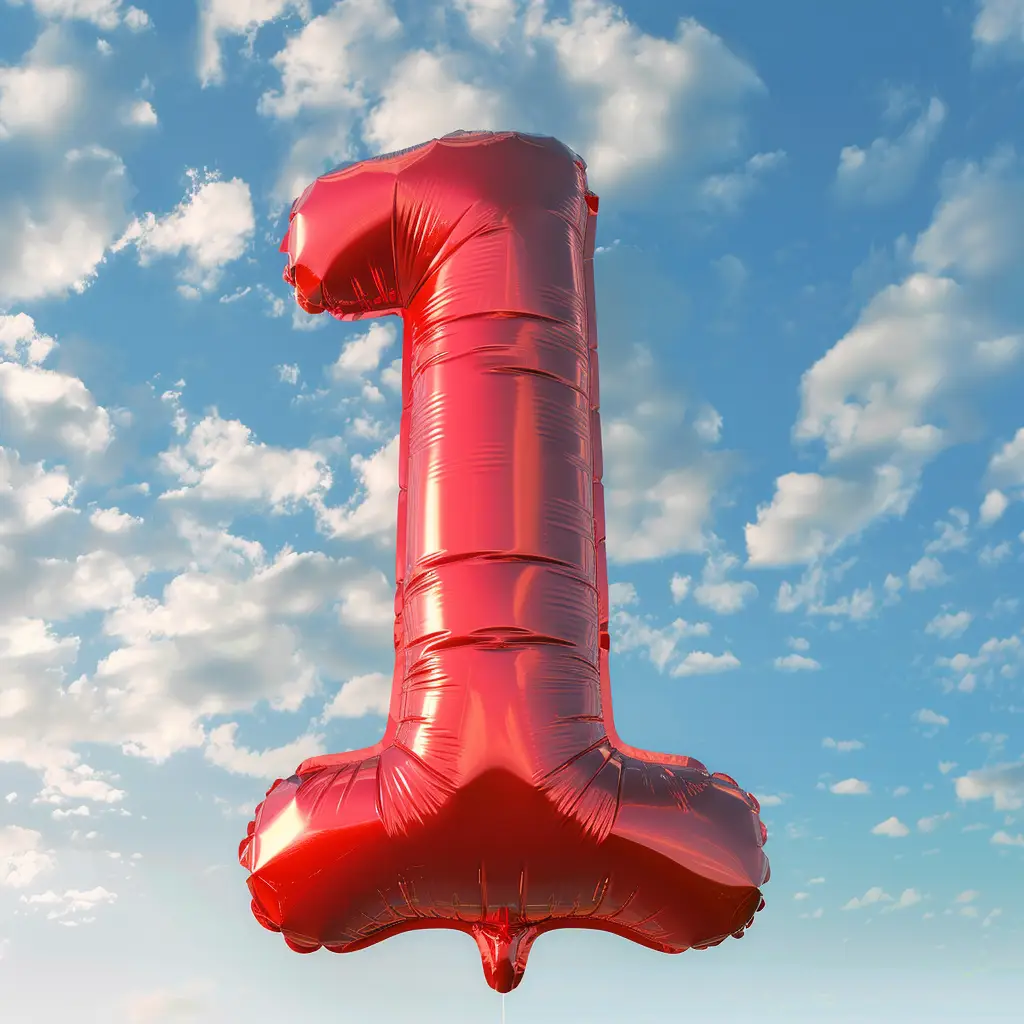 1 number red balloon cloud 3D sky