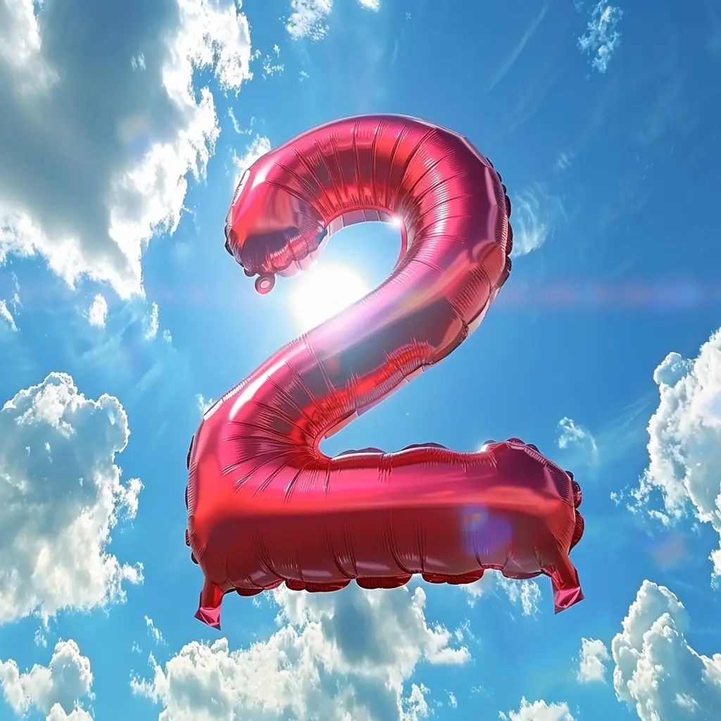 2 number red balloon 3D cloud sky