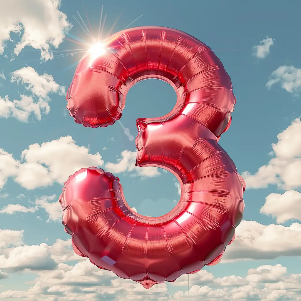 3 number red balloon 3D cloud sky