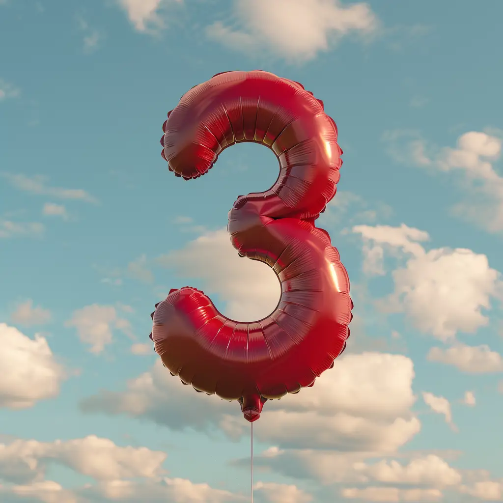 3 number red balloon cloud 3D sky