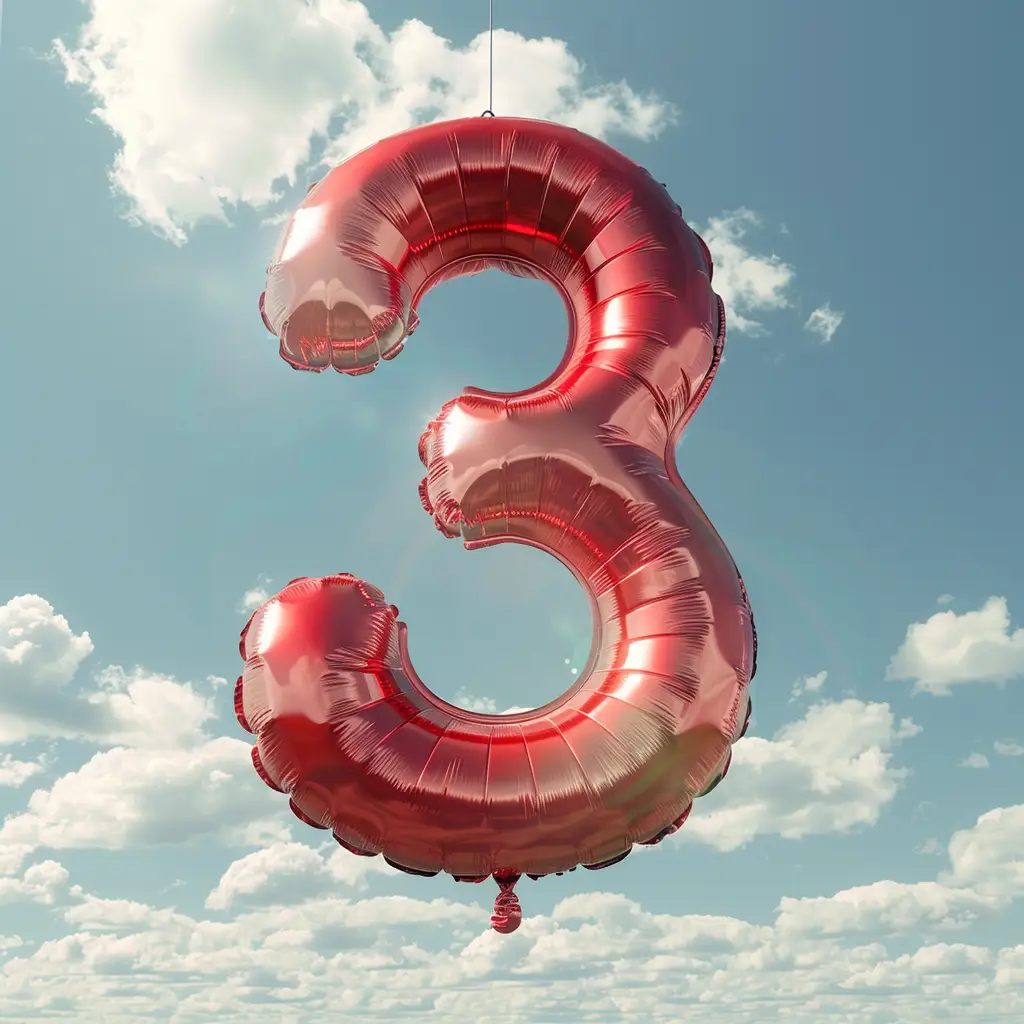 3 number red balloon cloud sky 3D