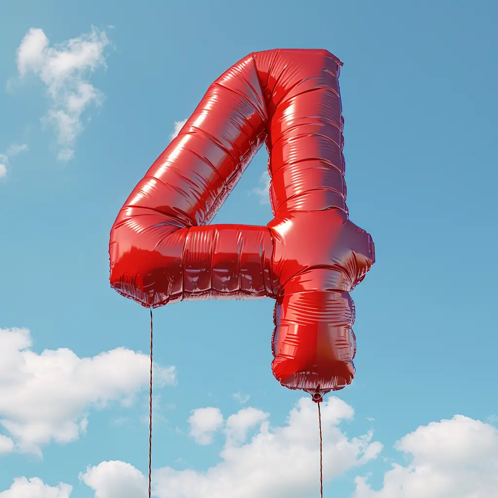4 number red balloon 3D cloud sky