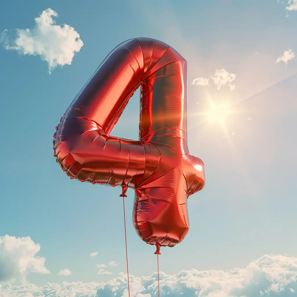 4 number red balloon cloud 3D sky