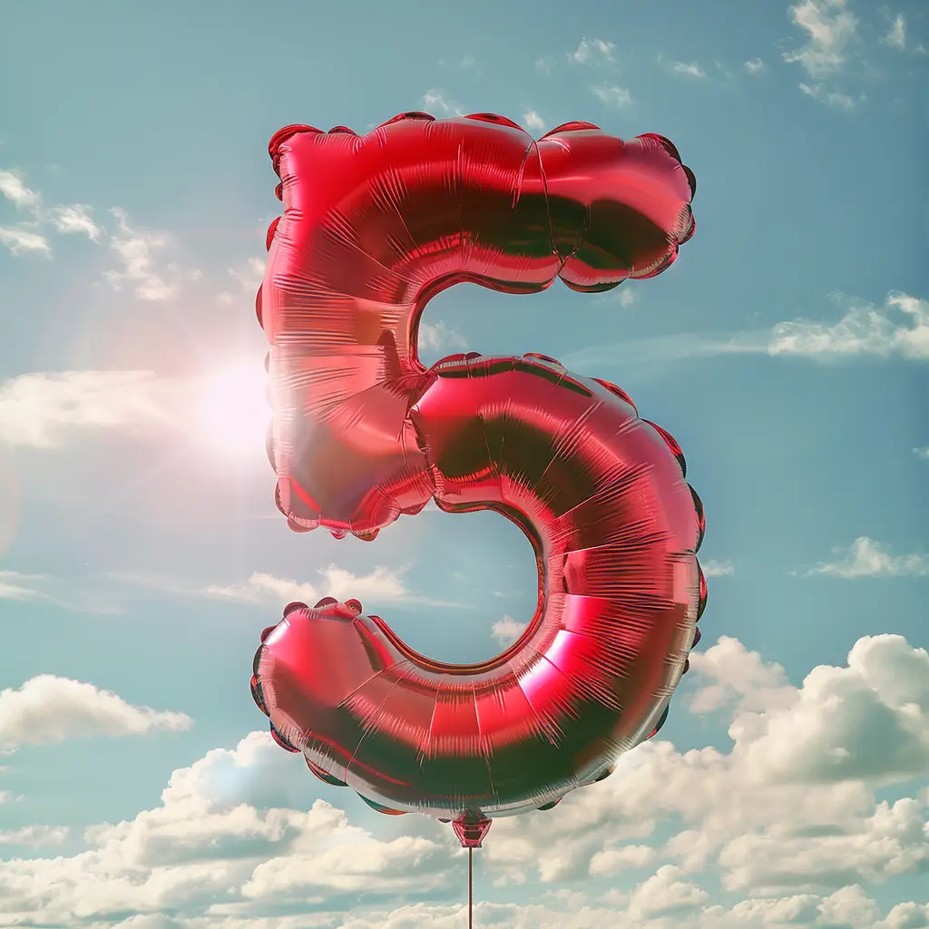 5 number red balloon cloud 3D sky