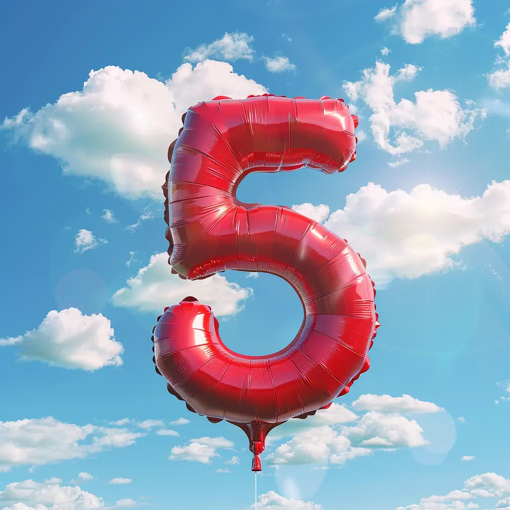 5 number red balloon cloud sky 3D