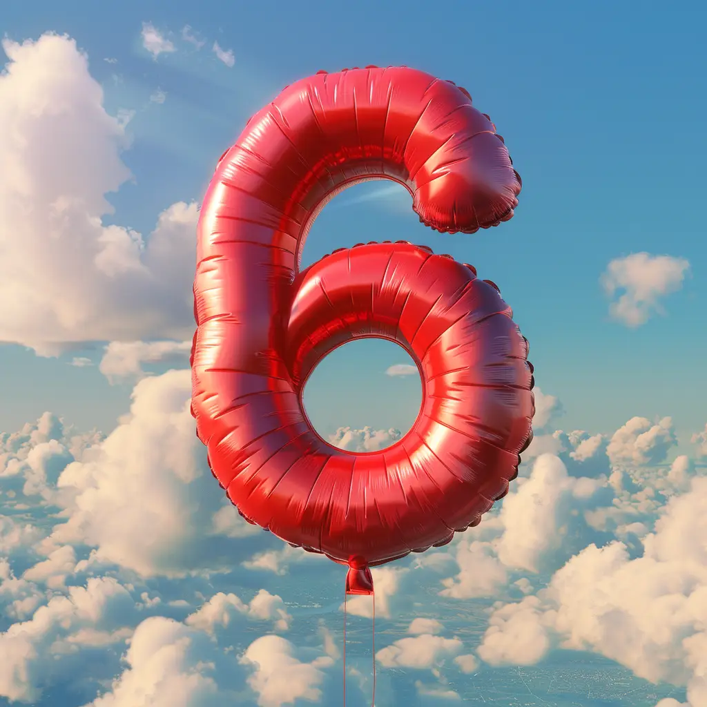 6 number red balloon 3D cloud sky