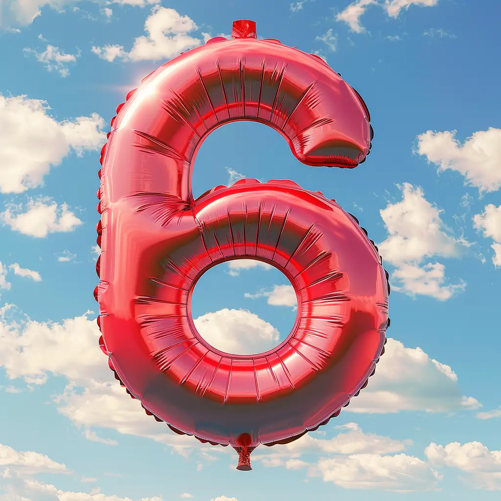 6 number red balloon cloud 3D sky