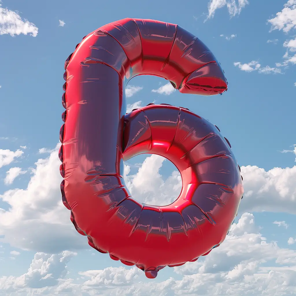 6 number red balloon cloud sky 3D