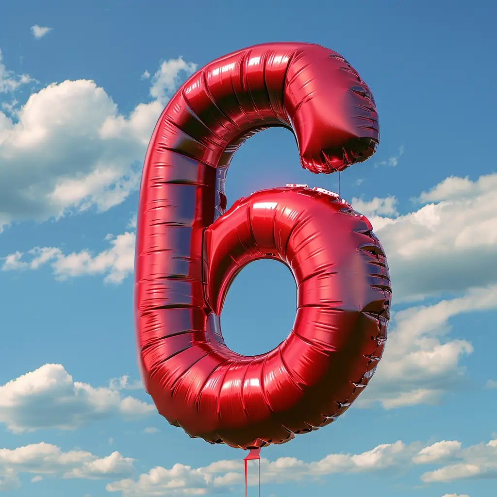 6 number red balloon sky cloud 3D