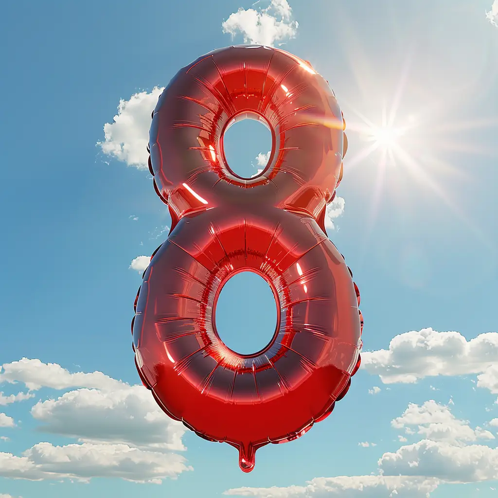 8 number red balloon cloud 3D sky