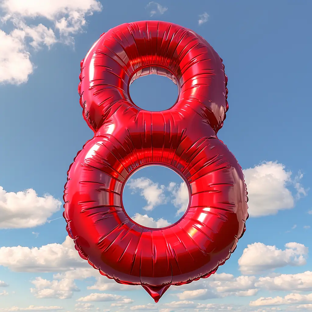 8 number red balloon cloud sky 3D