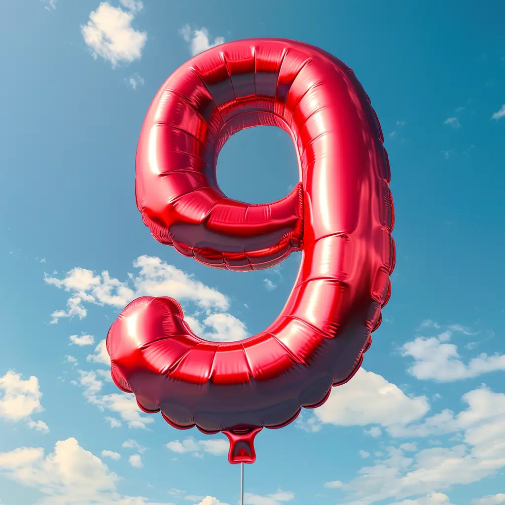 9 number red balloon cloud sky 3D