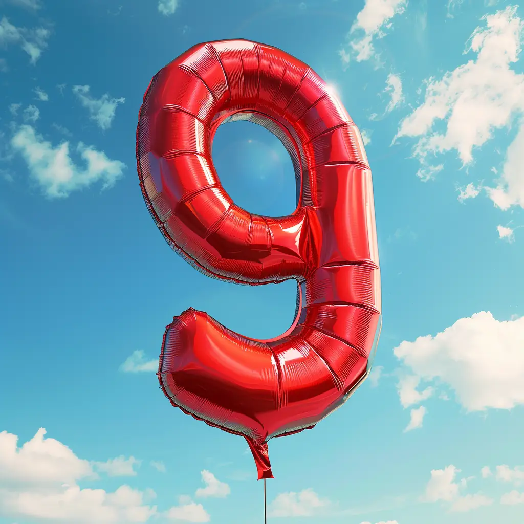 9 number red balloon sky 3D cloud