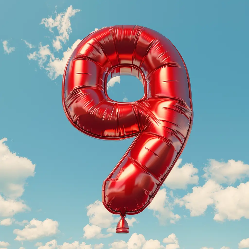 9 number red balloon sky cloud 3D