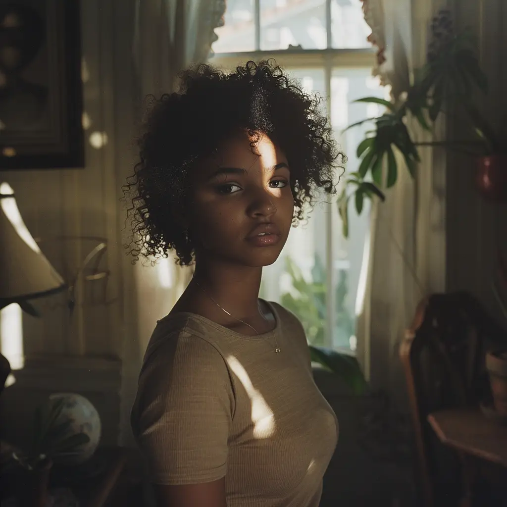 African woman lady light sunshine room photography portrait