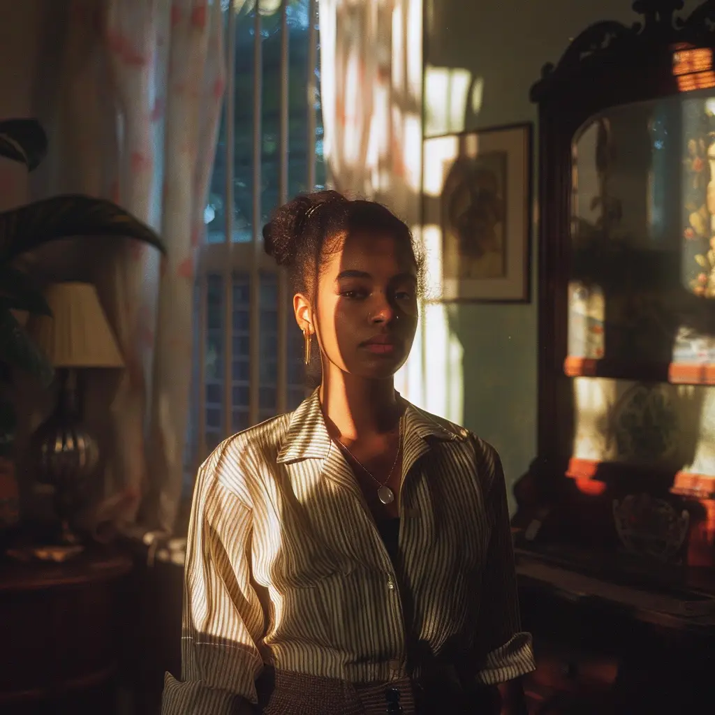 African woman lady light sunshine room portrait photography