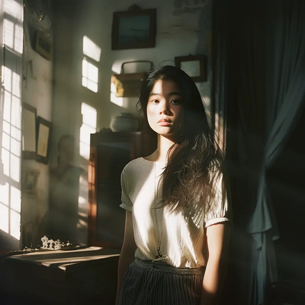 Asian girl sunshine light room light photography portrait