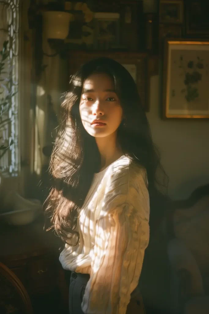 Asian girl sunshine light room portrait photography