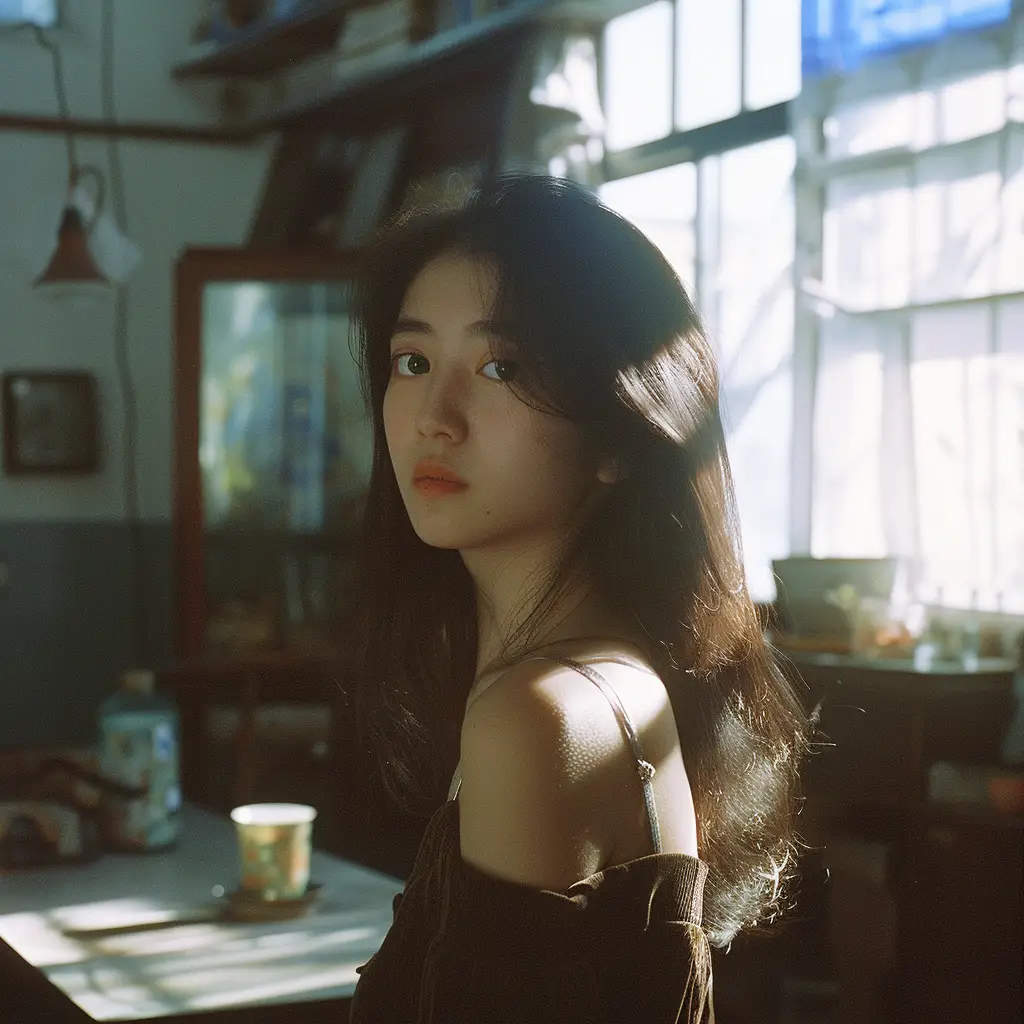 Asian girl sunshine room light portrait photography