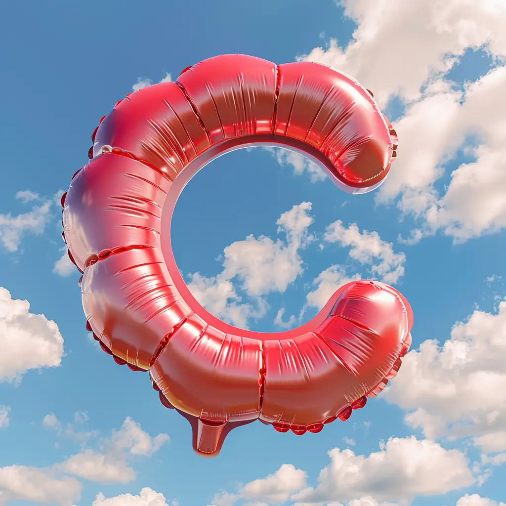C letter red balloon 3D cloud sky